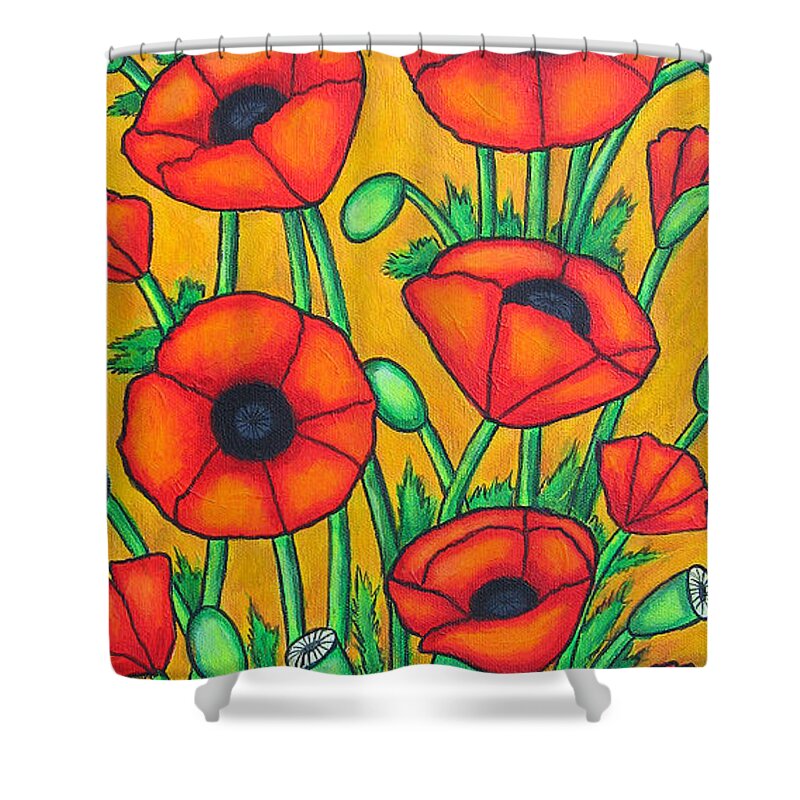 Colourful Shower Curtain featuring the painting Tuscan Poppies by Lisa Lorenz