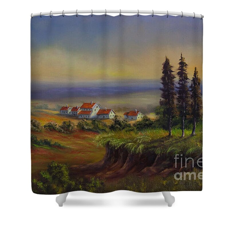 Tuscany Painting Shower Curtain featuring the painting Tuscany at Dusk by Charlotte Blanchard