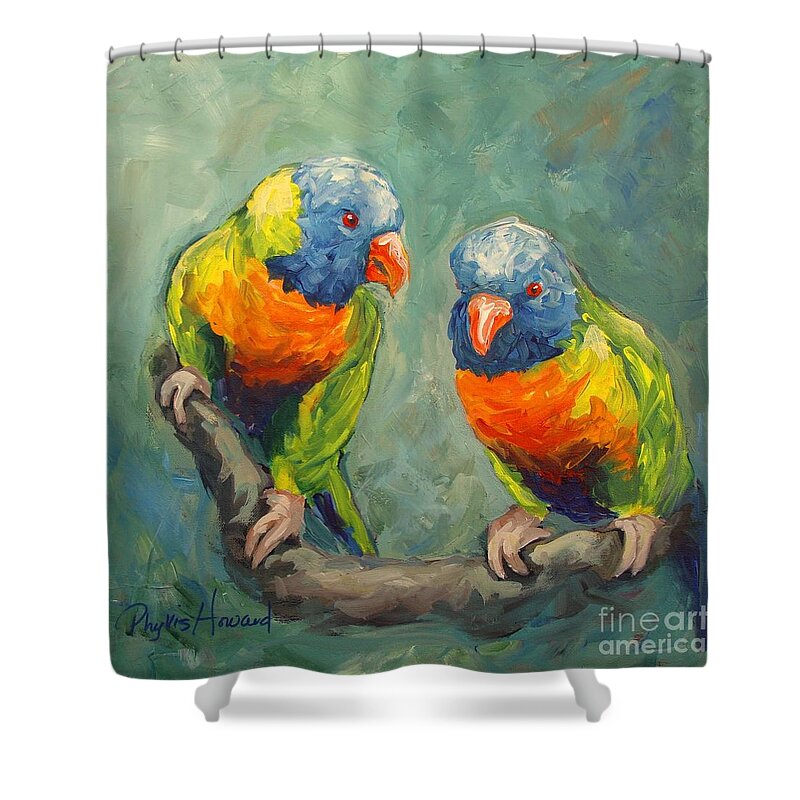 Birds Shower Curtain featuring the painting Tweeting by Phyllis Howard