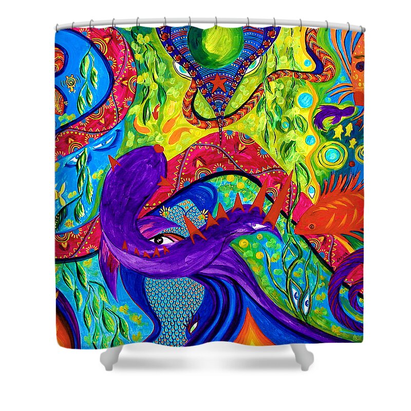 Abstract Shower Curtain featuring the painting Undersea Adventure by Marina Petro