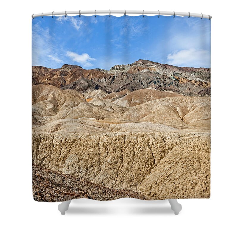 Arid Climate Shower Curtain featuring the photograph Twenty Mule Team Canyon by Jeff Goulden