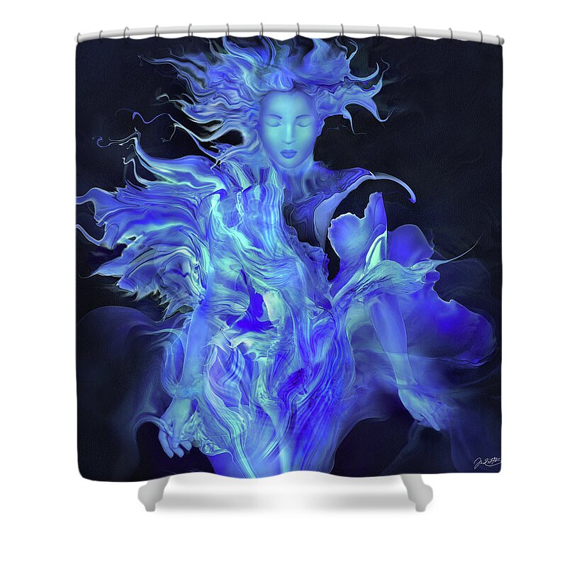 Abstract Woman Shower Curtain featuring the digital art Twilight Blooming by Judith Barath
