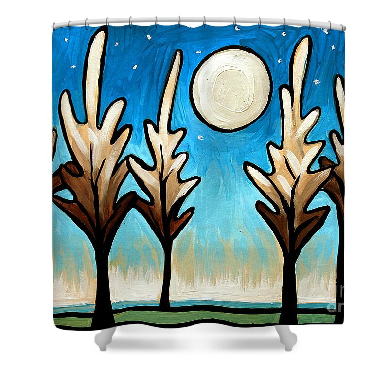 Tree Shower Curtain featuring the painting Twilight Woods by Elizabeth Robinette Tyndall