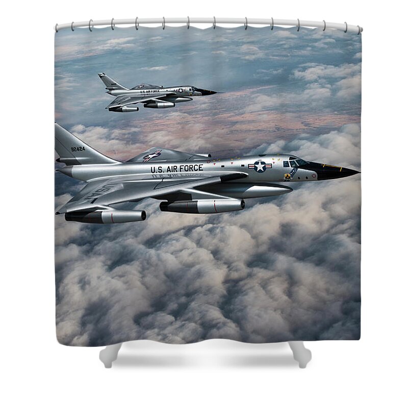 Convair Aircraft Shower Curtain featuring the digital art Twin Hustlers by Erik Simonsen