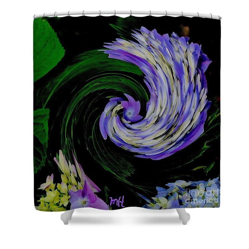 Photo Of Flower Digitalizied Shower Curtain featuring the digital art Twirly Birdy by Marsha Heiken