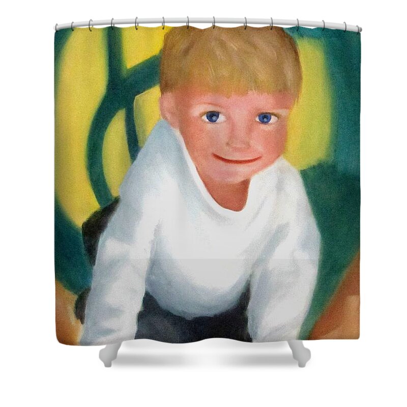 Boy Shower Curtain featuring the painting Two and a half by Patricia Cleasby