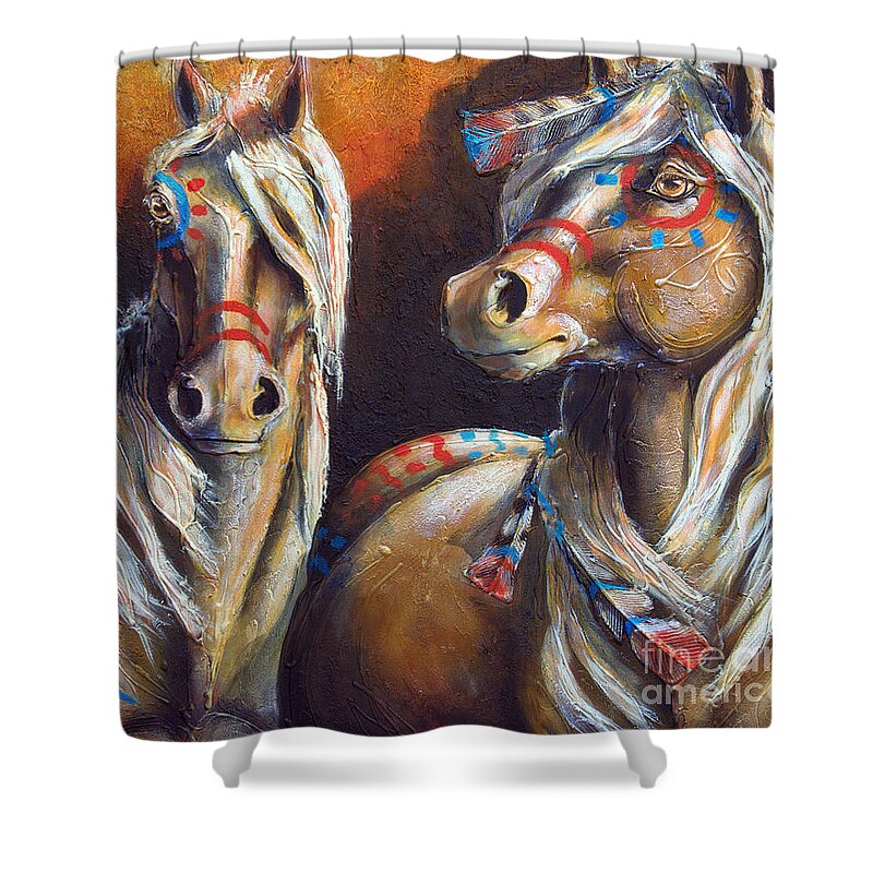 Horse Shower Curtain featuring the painting Two Coins by Jonelle T McCoy