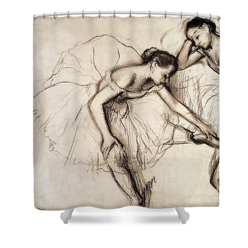 Degas Shower Curtain featuring the drawing Two Dancers Resting by Edgar Degas