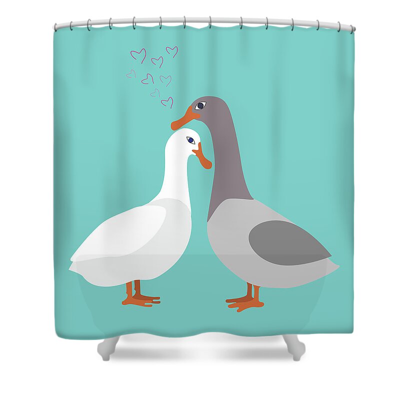 Marina Usmanskaya Shower Curtain featuring the digital art Two ducks in love by Marina Usmanskaya