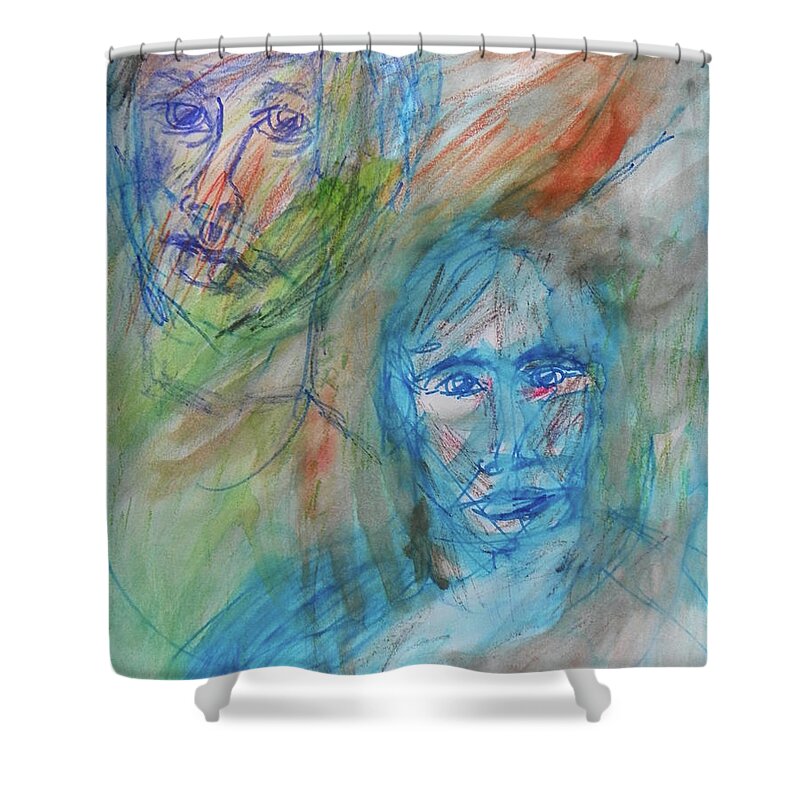 Abstract Shower Curtain featuring the painting Two Faces by Judith Redman