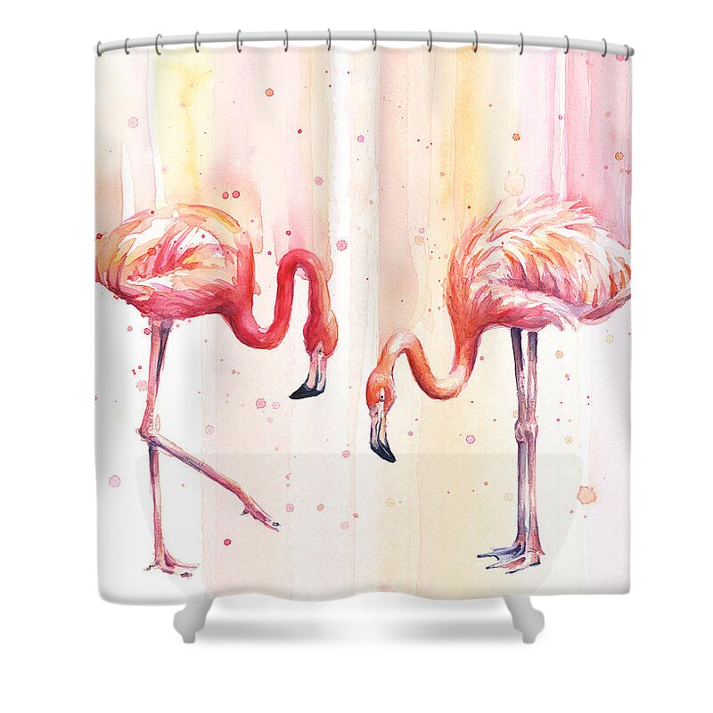 Flamingo Shower Curtain featuring the painting Two Flamingos Watercolor by Olga Shvartsur
