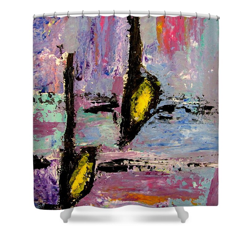 Music Shower Curtain featuring the painting Two Flats by Anita Burgermeister