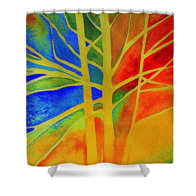 Tree Shower Curtain featuring the painting Two Lives Intertwined by Julie Lueders 