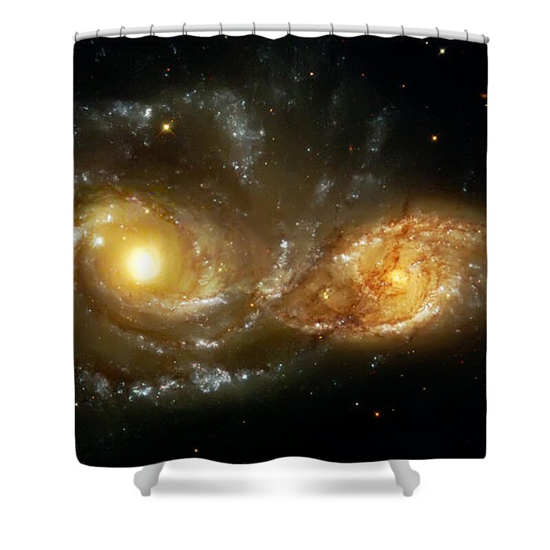 Nebula Shower Curtain featuring the photograph Two Spiral Galaxies by Jennifer Rondinelli Reilly - Fine Art Photography