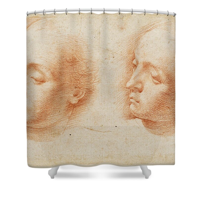 Alessandro Casolani Shower Curtain featuring the drawing Two studies of a Woman's Head by Alessandro Casolani