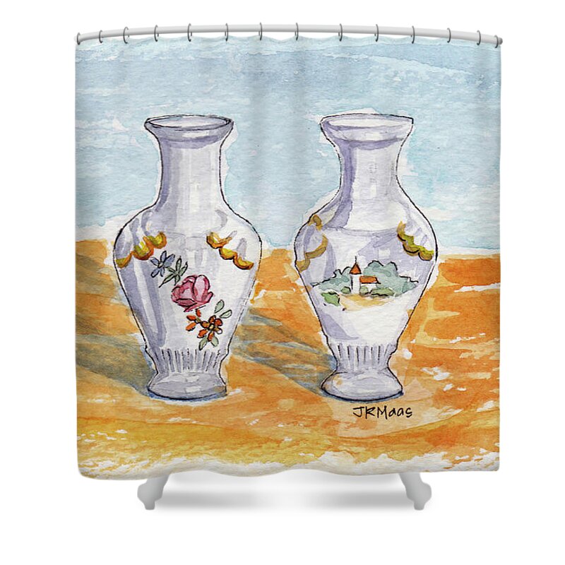 One Vase Shower Curtain featuring the painting Two-View Vase by Julie Maas