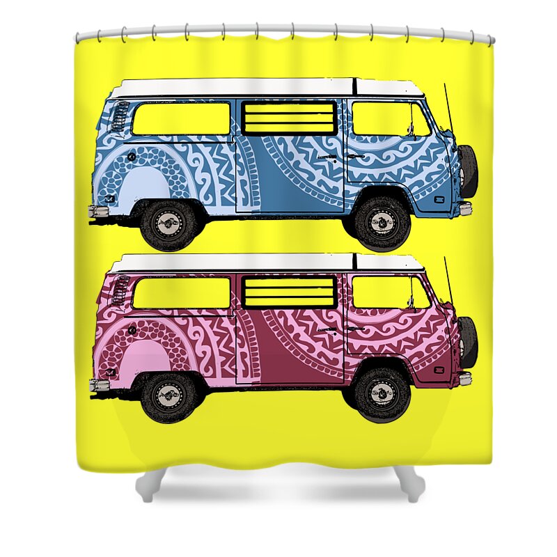 Two Shower Curtain featuring the digital art Two VW Vans by Piotr Dulski