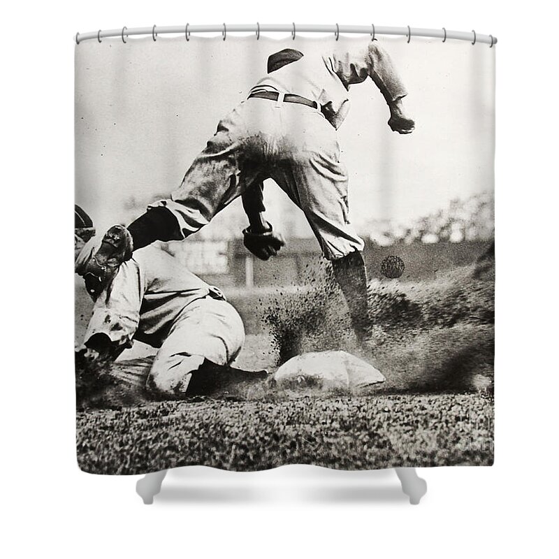 Detroit Tigers Shower Curtain featuring the photograph Ty Cobb gets a Triple by Jon Neidert