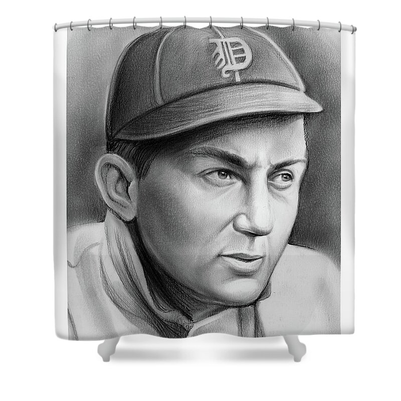 Ty Cobb Shower Curtain featuring the drawing Ty Cobb by Greg Joens