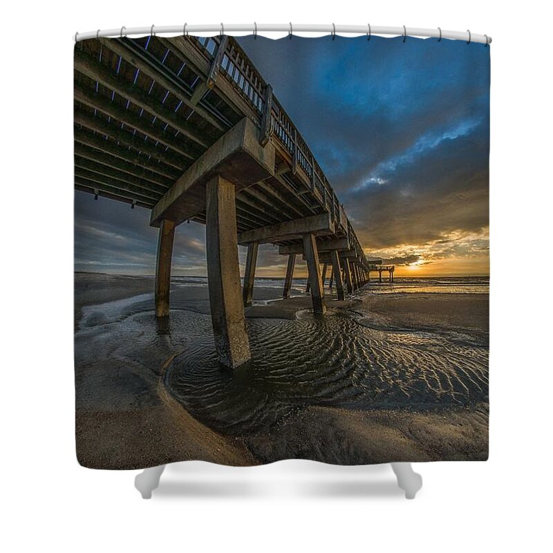 Beach Shower Curtain featuring the photograph Tybee Island Beach Pier by Bryan Xavier