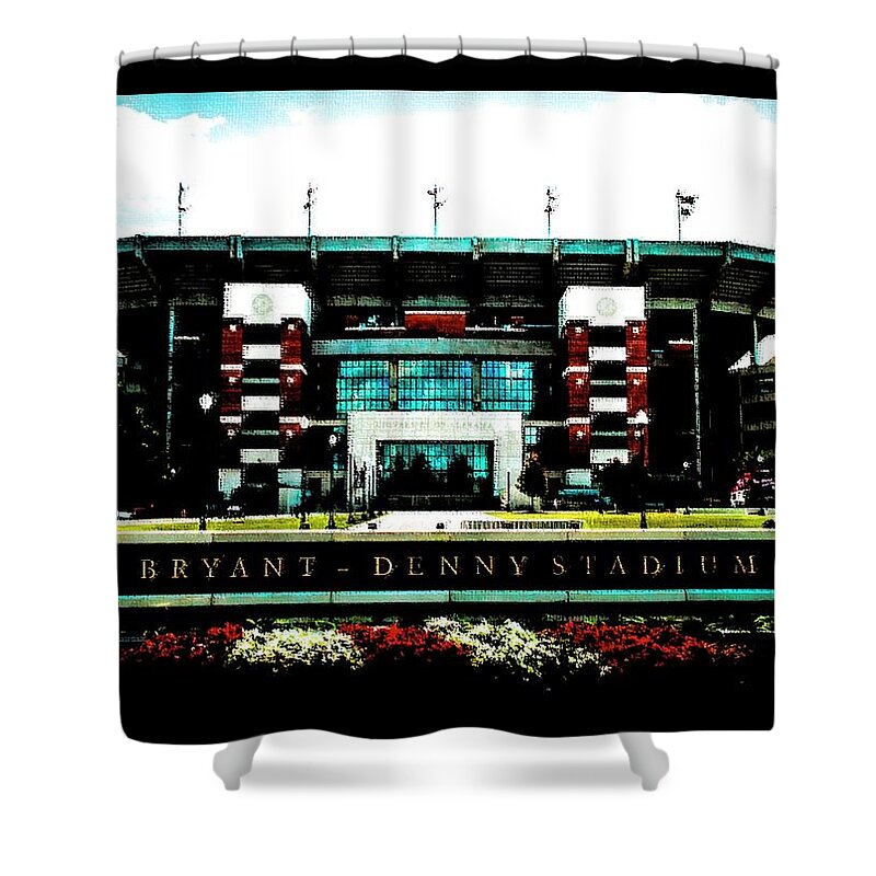 University Of Alabama Shower Curtain featuring the mixed media U of A Bryant-Denny_Stadium by DJ Fessenden