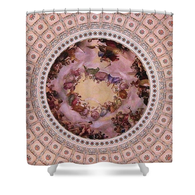 Capitol Rotunda Mural Shower Curtain featuring the photograph U S Capitol Dome Mural # 3 by Allen Beatty
