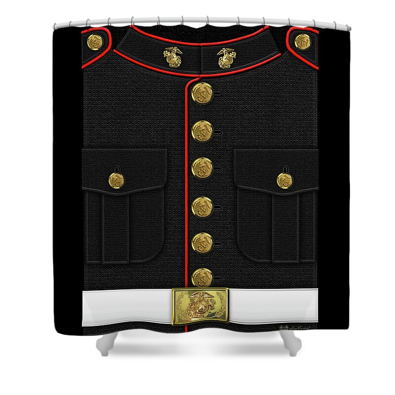'military Insignia & Heraldry 3d' Collection By Serge Averbukh Shower Curtain featuring the digital art U S M C Dress uniform by Serge Averbukh