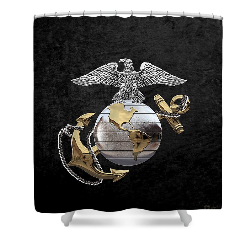 'usmc' Collection By Serge Averbukh Shower Curtain featuring the digital art U S M C Eagle Globe and Anchor - C O and Warrant Officer E G A over Black Velvet by Serge Averbukh