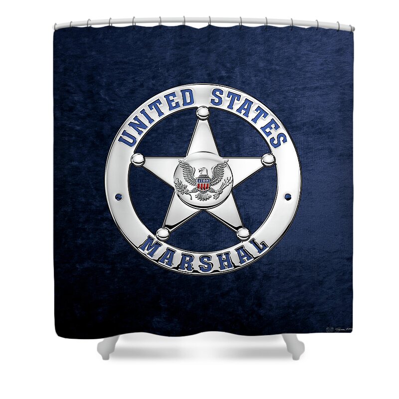 'law Enforcement Insignia & Heraldry' Collection By Serge Averbukh Shower Curtain featuring the digital art U. S. Marshals Service - U S M S Badge over Blue Velvet by Serge Averbukh