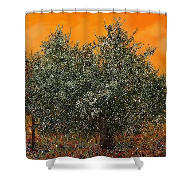 Olive Tree Shower Curtain featuring the painting Un Altro Ulivo Al Tramonto by Guido Borelli
