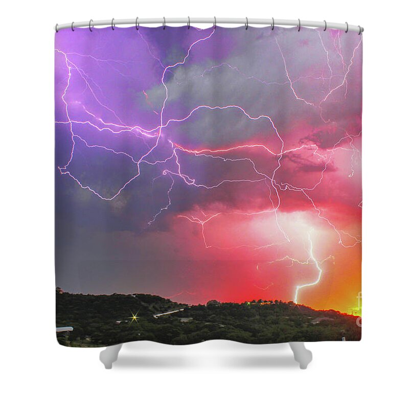 Lightning Shower Curtain featuring the photograph Ultimate Sunset Lightning by Michael Tidwell