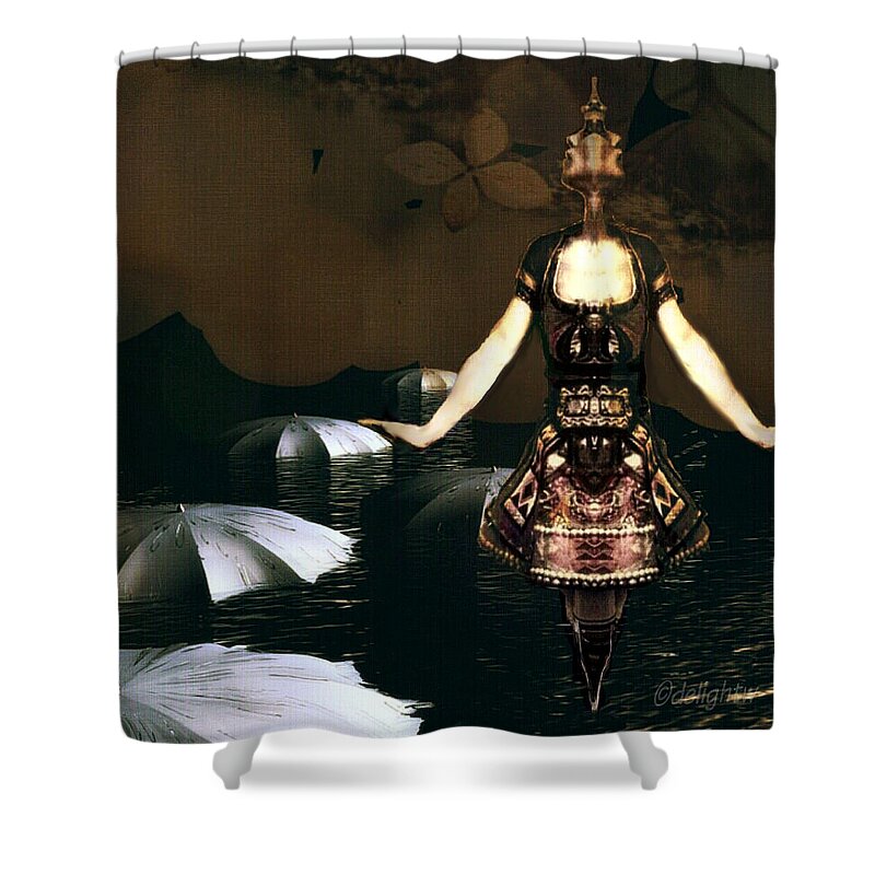 Umbrella Shower Curtain featuring the digital art Umbrella Dance by Delight Worthyn