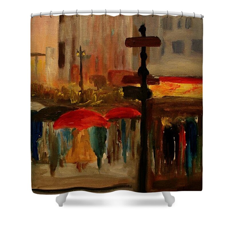 Rain Photographs Shower Curtain featuring the painting Umbrella Day by Julie Lueders 