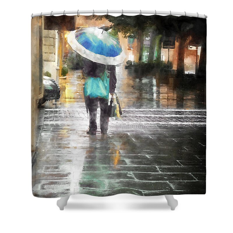 Rome Shower Curtain featuring the painting Umbrella Seller by HD Connelly