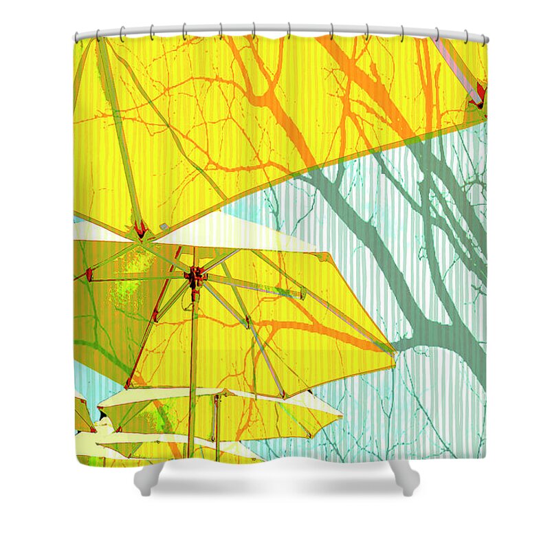 Umbrella Shower Curtain featuring the photograph Umbrellas Yellow by Deb Nakano