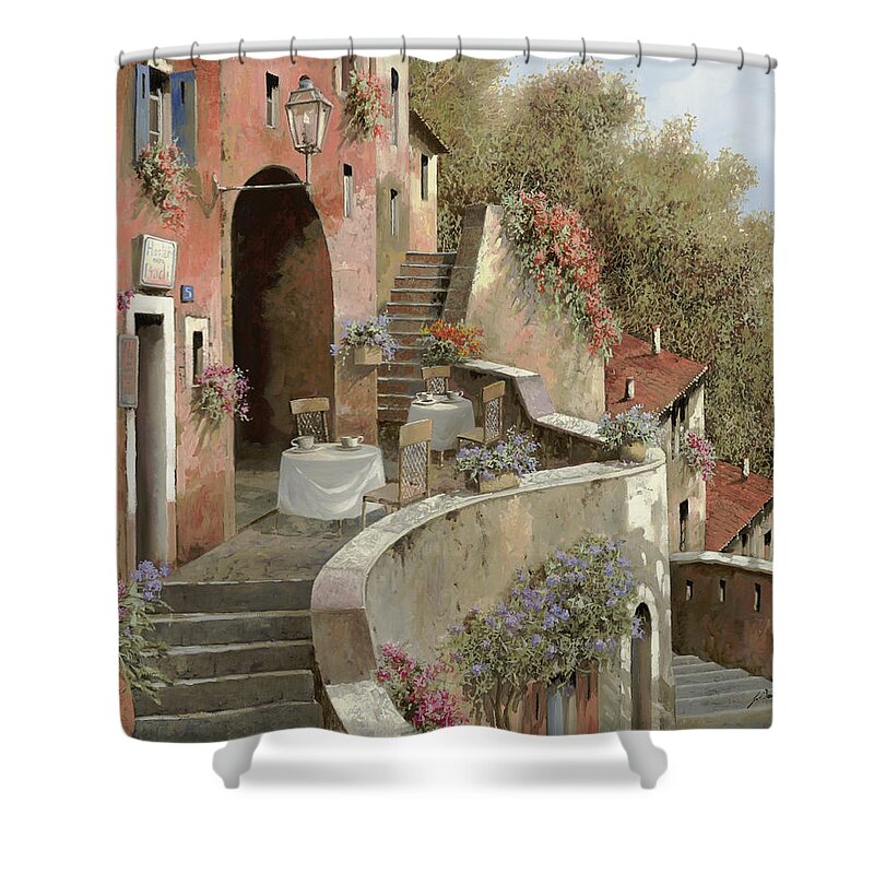 Landscape Shower Curtain featuring the painting Un Caffe Al Fresco Sulla Salita by Guido Borelli