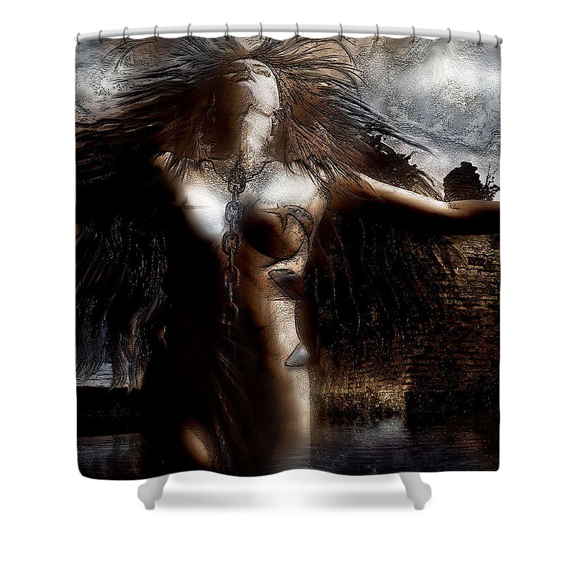 Fantasy Shower Curtain featuring the mixed media Unchain My heART by Carol Cavalaris