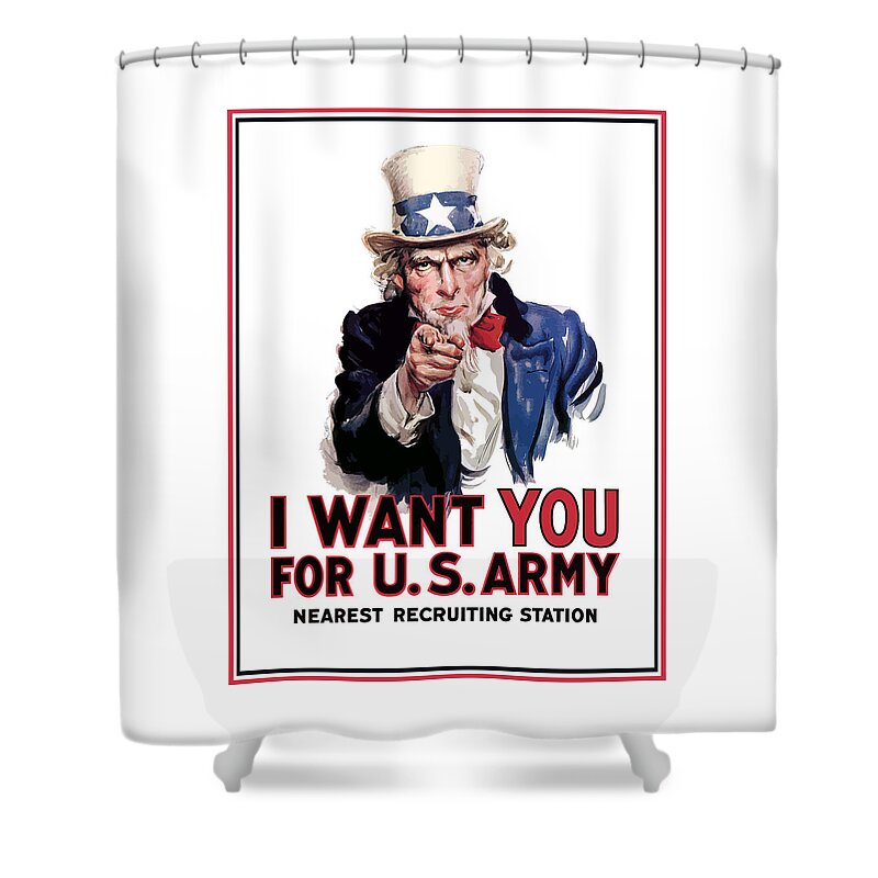 Ww2 Shower Curtain featuring the painting Uncle Sam -- I Want You by War Is Hell Store