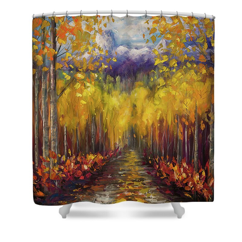 Licensingart Shower Curtain featuring the digital art Uncompahgre National Forest Palette Knife Painting by OLena Art by Lena Owens - Vibrant DESIGN