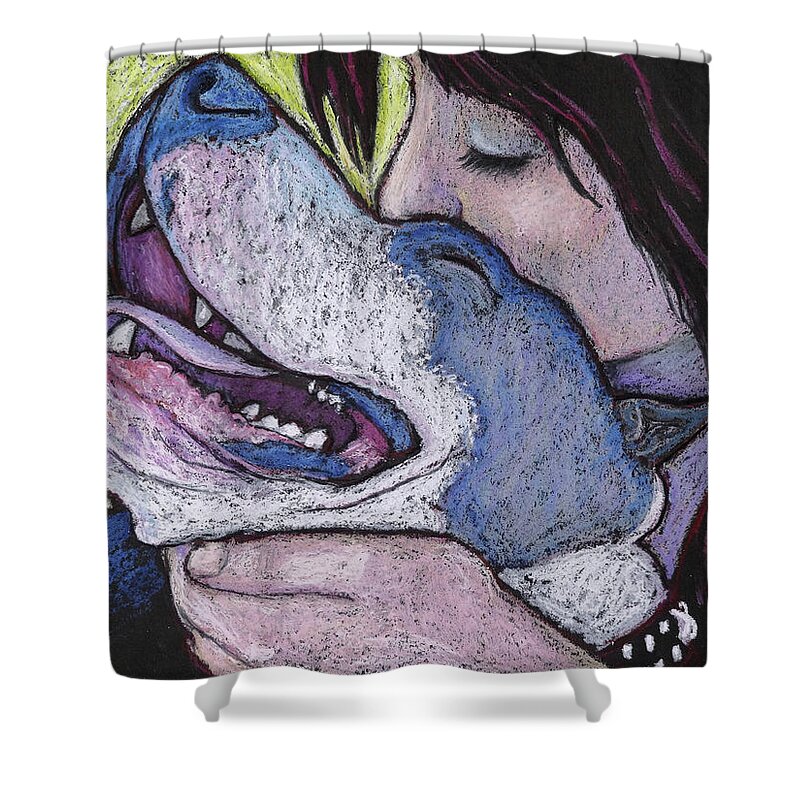 Pitbull Shower Curtain featuring the painting Unconditional by Ande Hall