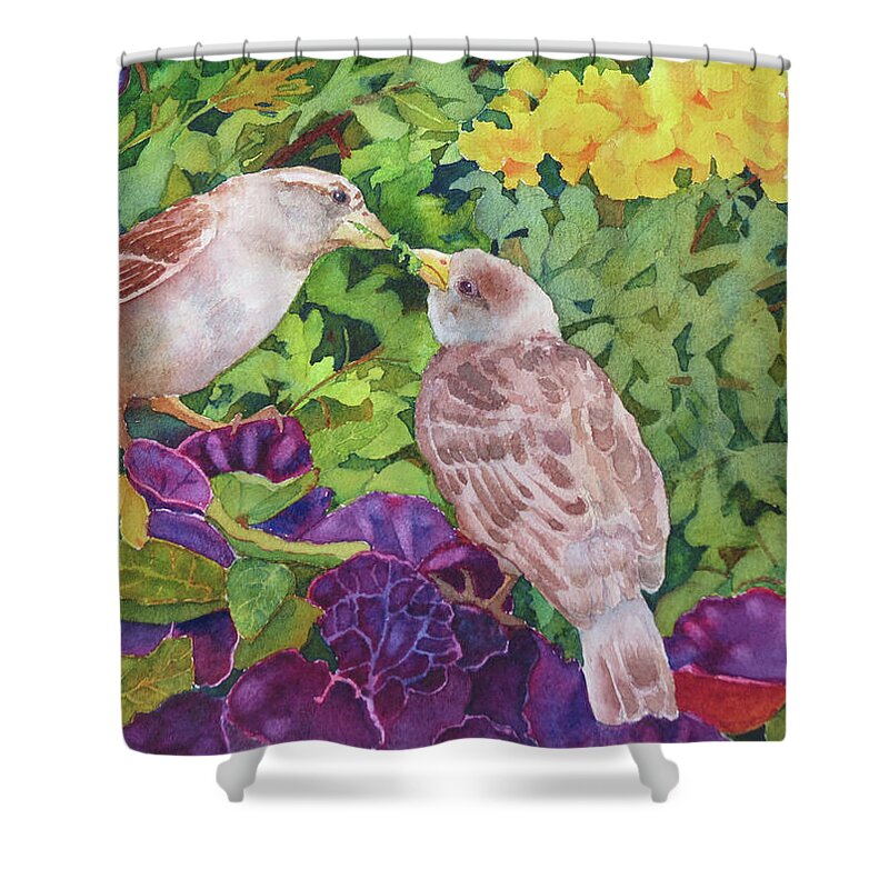 Birds Shower Curtain featuring the painting Unconditional Love by Judy Mercer