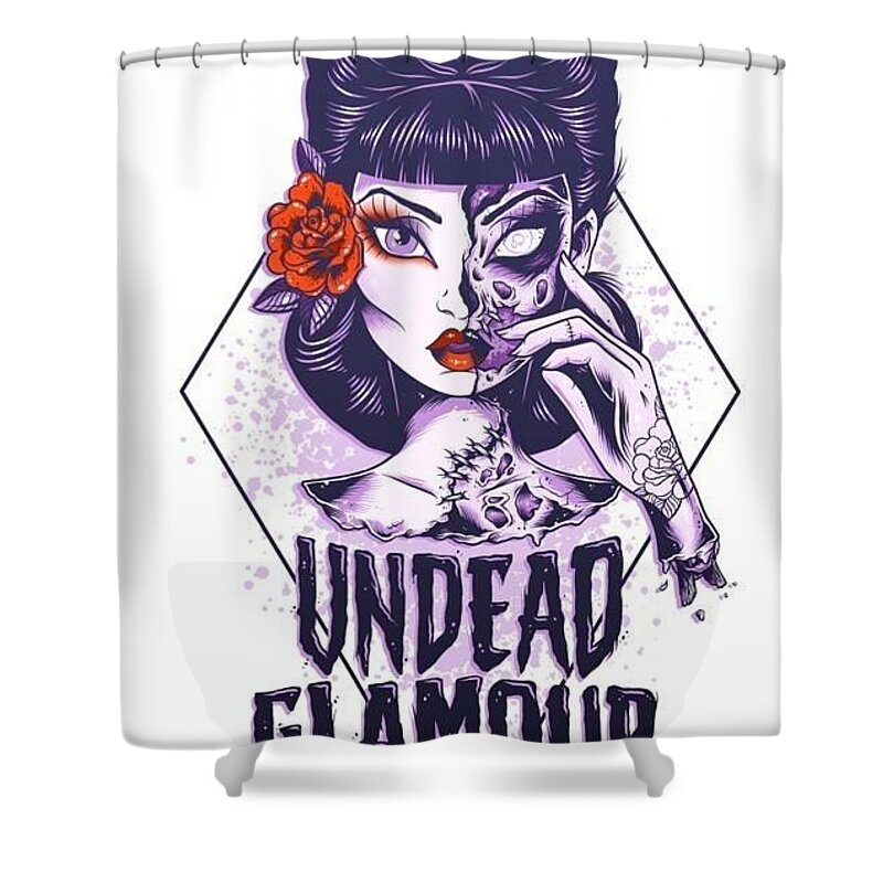 Pin Up Shower Curtain featuring the digital art Undead Glamour by Samantha Poli