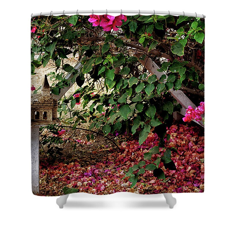 Flower Shower Curtain featuring the photograph Under the bougainvillea by Camille Lopez