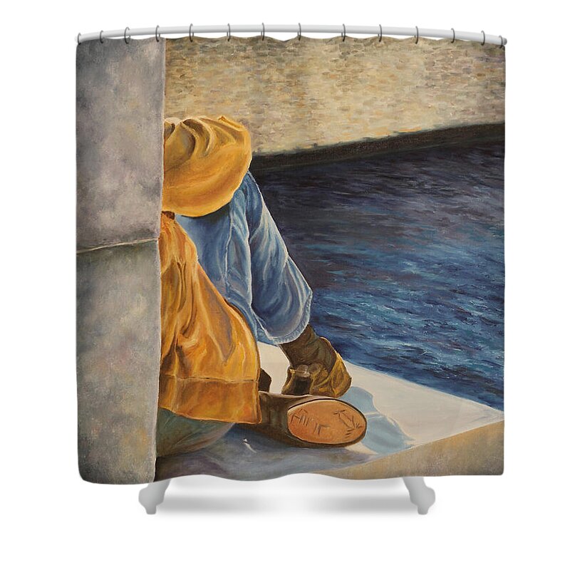 Seine River Paris Shower Curtain featuring the painting Under The Bridge on the River Seine in Paris by Charlotte Blanchard