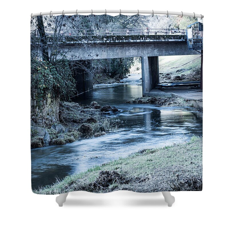 Water Shower Curtain featuring the photograph Under the Bridge by Wendy Carrington