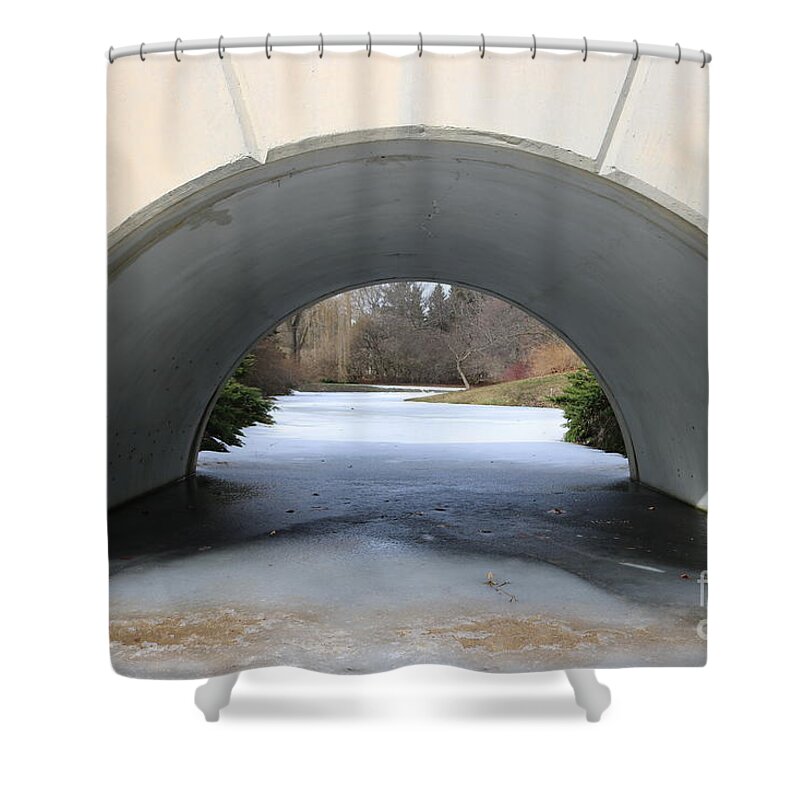 Bridge Shower Curtain featuring the photograph Under the Icy Bridge by Erick Schmidt