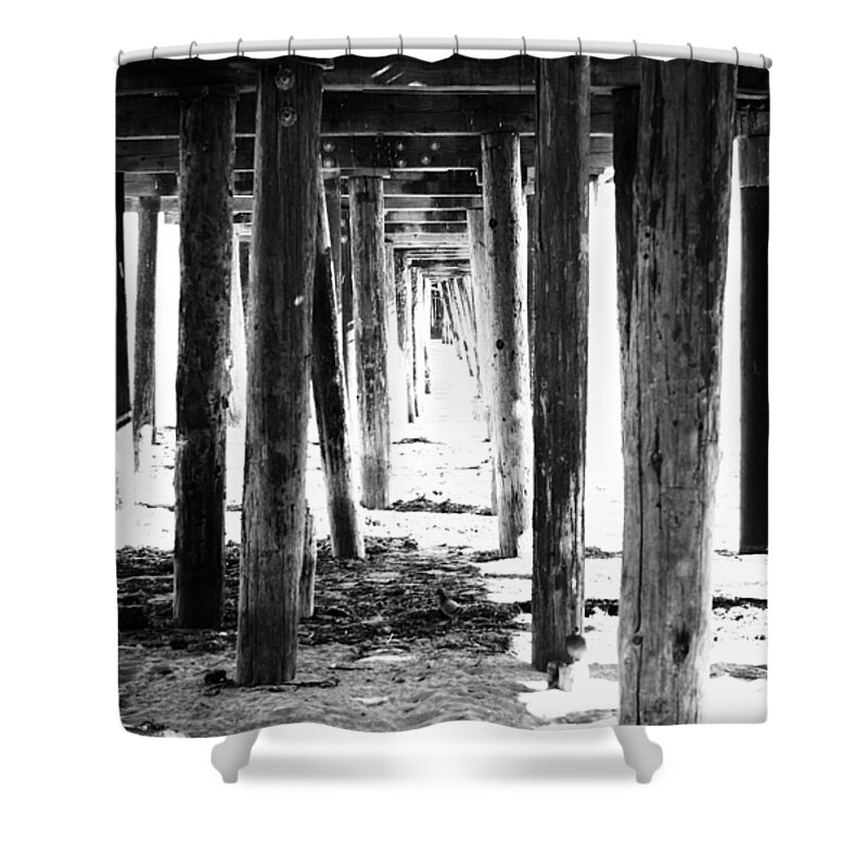 Pier Shower Curtain featuring the mixed media Under The Pier by Linda Woods