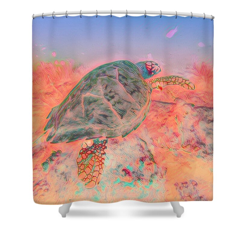 Florida Shower Curtain featuring the photograph Underwater Turtle Pastel Painting by Debra and Dave Vanderlaan