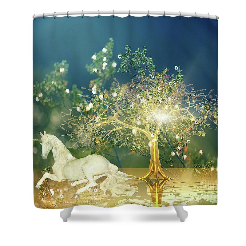 Unicorn Shower Curtain featuring the digital art Unicorn Resting Series 2 by Digital Art Cafe