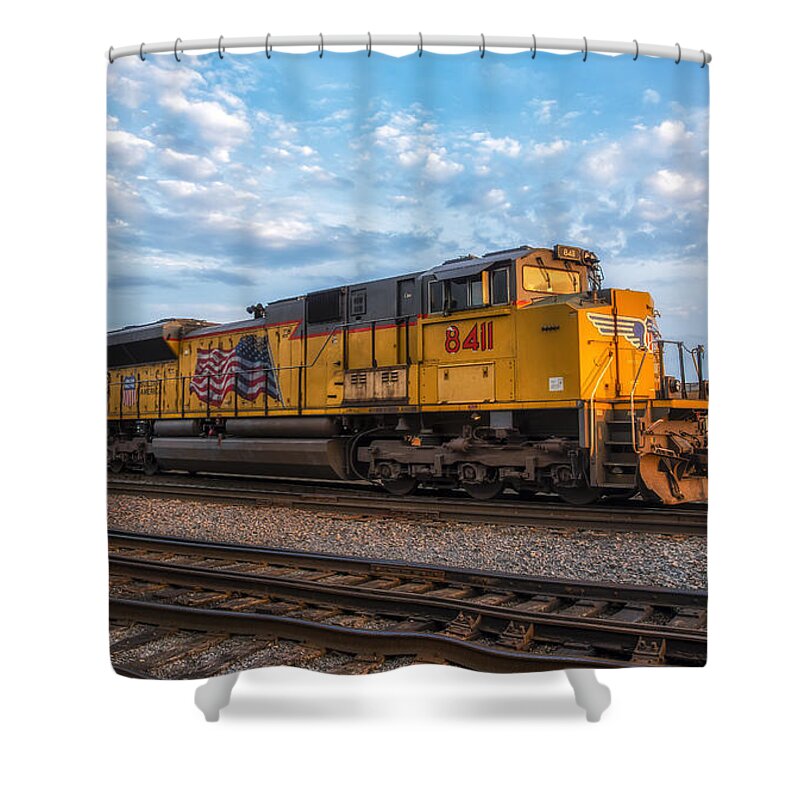 Union Pacific Train Shower Curtain featuring the photograph Union Pacific Railroad by Mark Papke